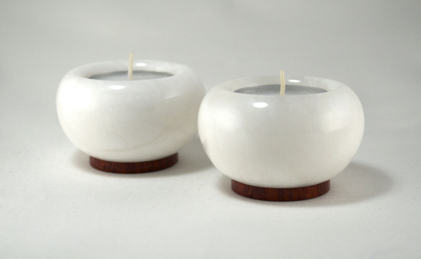 African Padauk and Alabaster Tea Light Candle Holders