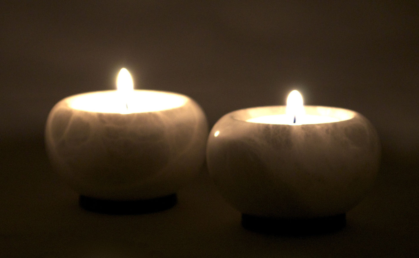 African Padauk and Alabaster Tea Light Candle Holders