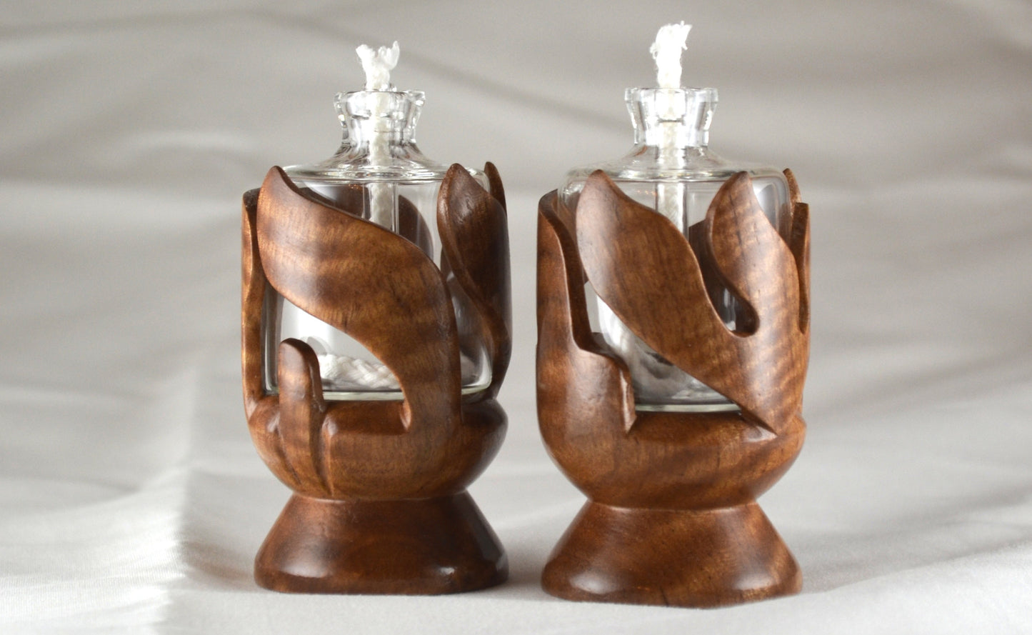 Asian Satin Wood Shabbat Kodesh Candle Holders