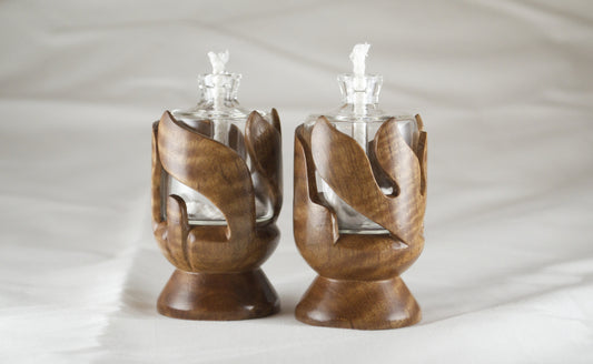 Asian Satin Wood Shabbat Kodesh Candle Holders