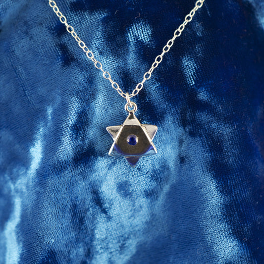 Magen Dovid (Star of David) Blue Sapphire Necklace