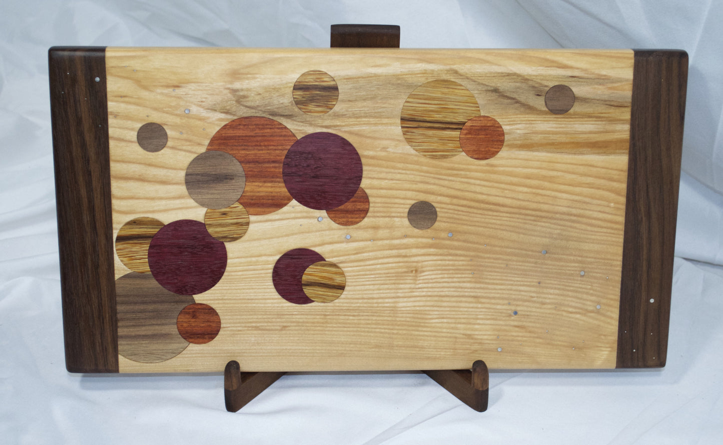 wood Challah board with silver inlay