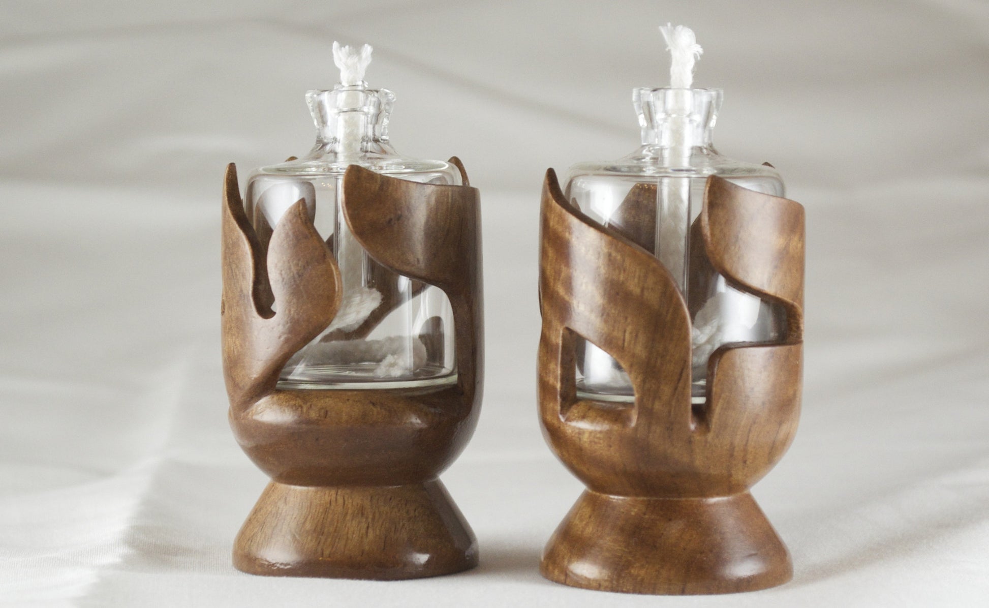 Asian Satin Wood Shabbat Kodesh Candle Holders