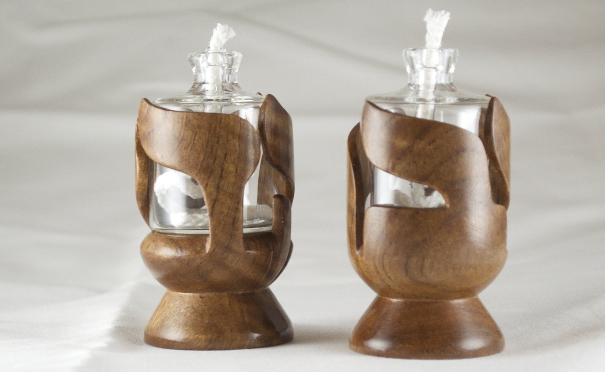 Asian Satin Wood Shabbat Kodesh Candle Holders