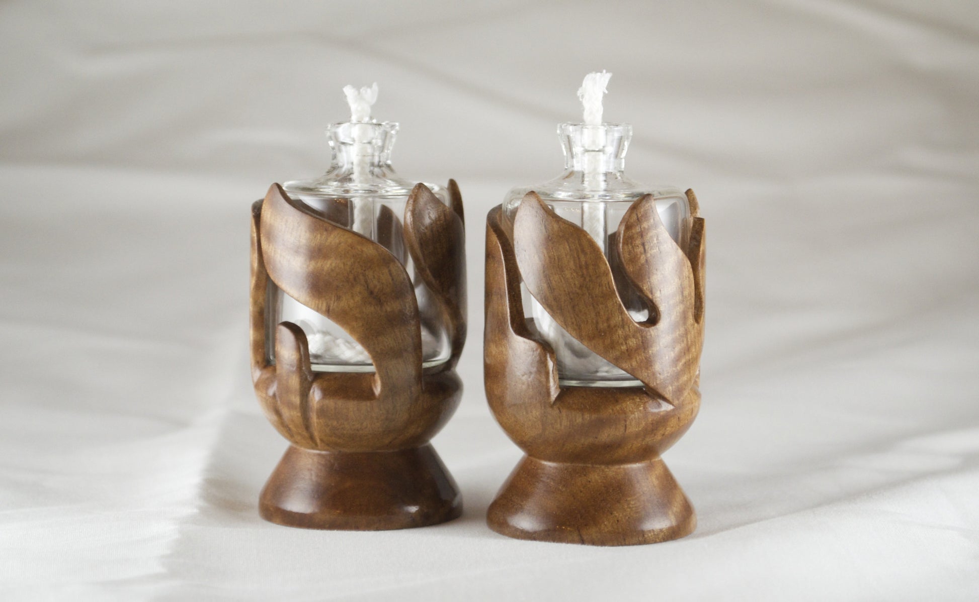 Asian Satin Wood Shabbat Kodesh Candle Holders